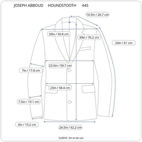 Joseph Abboud Von Mauer Mens Wool/SilkBlue Houndstooth Sport Coat Blazer 44S